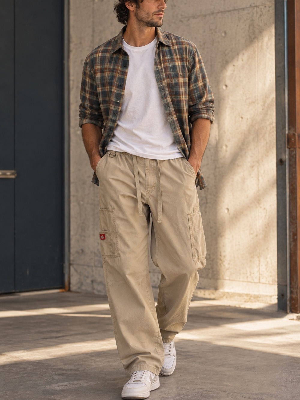 Dickies Men’s Khaki Cargo Utility Scrub Pants Drawstring Workwear Small